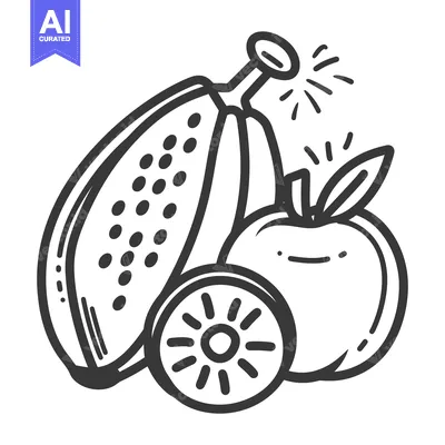 Aset desain premium: Simple line drawing depicting a collection of fruits together