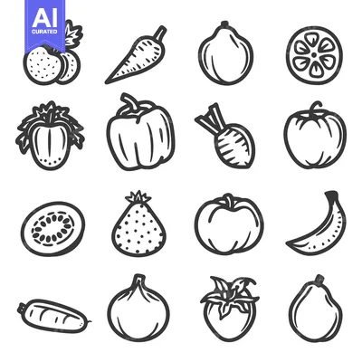 Aset premium populer: Illustrative depiction of various different fruits and vegetables in d