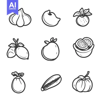 Popular premium asset: Nine simple black and white drawings of various fresh produce