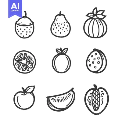 Premium design asset: Several illustrative drawings depicting various fresh fruits and their