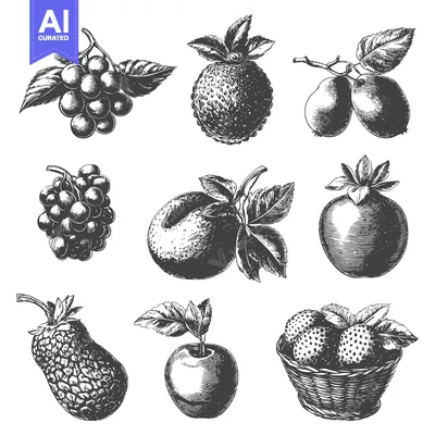 Aset desain premium: A Collection Of Hand Drawn Fruit Illustrations