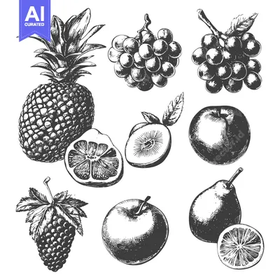 Premium design asset: Hand Drawn Illustrations Of Assorted Fresh Fruits