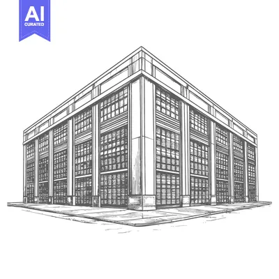 Aset premium populer: A hand drawn sketch of a large multi story building