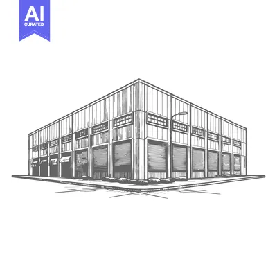 Premium design asset: Hand Drawn Illustration Of A Large Industrial Building