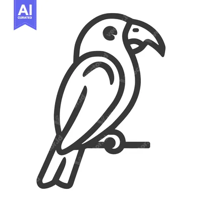 Premium design asset: A stylized line drawing of a parrot perched on branch