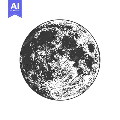 Aset desain premium: An illustrated black and white circular depiction of the lunar surface