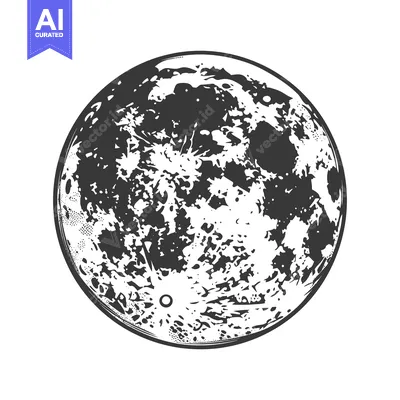 Aset premium populer: A detailed black and white drawing depicting the surface of the moon