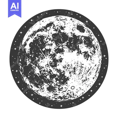 Aset desain premium: The Full Moon Depicted Inside a Decorative Celestial Circle