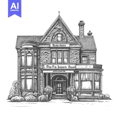 Aset desain premium: Victorian Era Home Architectural Drawing Illustration