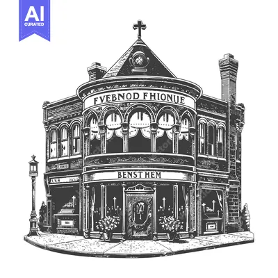 Aset desain premium: Elegant Funeral Home Building Architectural Illustration
