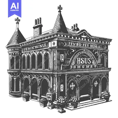 Premium design asset: A Detailed Drawing Of An Ornate Mortuary Building