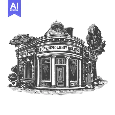 Aset desain premium: A Detailed Illustration Of A Circular Building With Trees