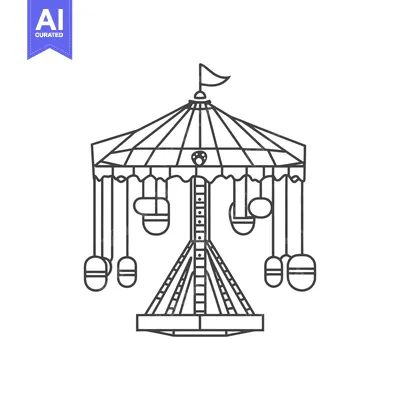Premium design asset: An illustrated monochrome carousel ride with hanging passenger seats