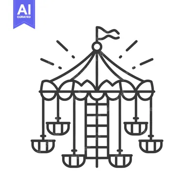 Aset premium populer: A simple line art illustration of a carnival ride