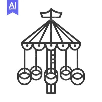 Aset desain premium: A simple line drawing of a carousel amusement park ride
