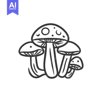 Aset premium populer: A collection of different mushrooms in a simple line drawing