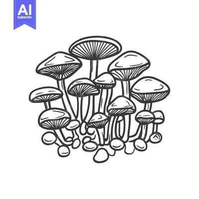 Aset premium populer: A group of several mushrooms with their caps and stems