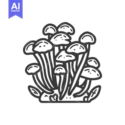 Premium design asset: A drawing of a cluster of small mushrooms growing together