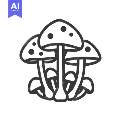 Aset desain premium: A simple line drawing of multiple spotted mushrooms together