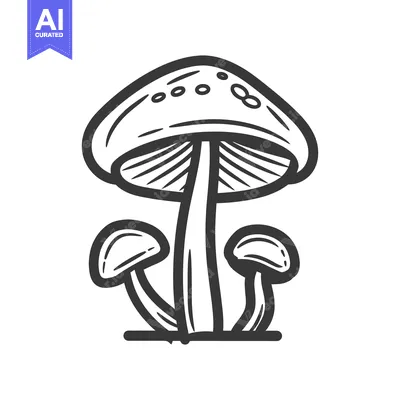 Aset desain premium: A Simple Black And White Drawing Depicts Multiple Mushrooms Standing