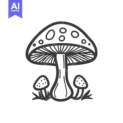 Popular premium asset: Simple black and white illustration of various mushrooms in grass