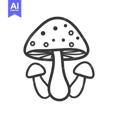 Aset desain premium: A stylized monochrome illustration of a mushroom with smaller ones