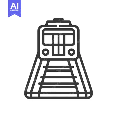Minimalist Train Icon: Front View on Tracks, Bold Outline Design
