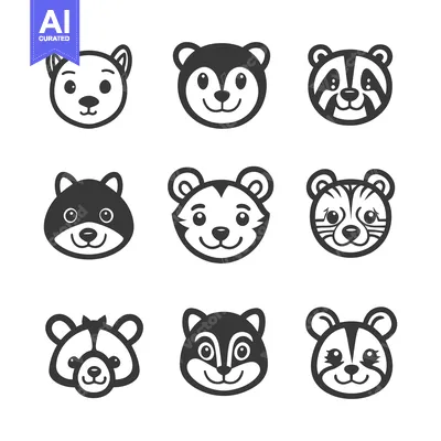 Aset premium populer: Collection of simple cartoon illustrations featuring various animal fa