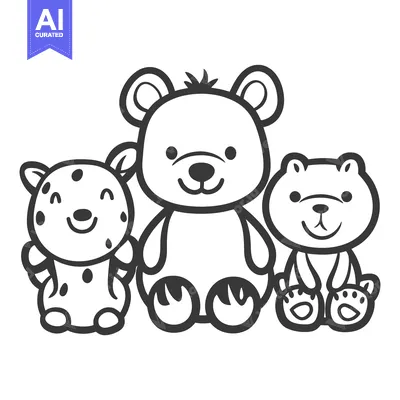 Popular premium asset: Three adorable stylized cartoon bears arranged together in a group