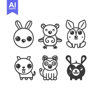 Aset premium populer: Adorable line art illustrations of friendly animal creatures