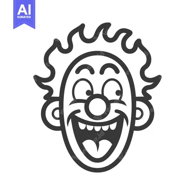 Aset desain premium: A Smiling Cartoon Clown Face With Wavy Hair and Big Teeth