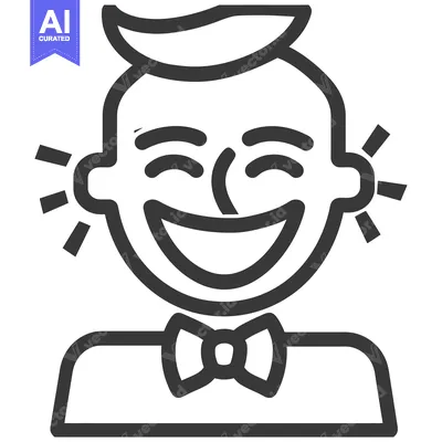 Premium design asset: Happy person smiling widely with a bow tie on a simplified face