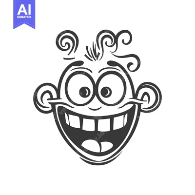 Aset premium populer: A cartoon face with a wide smile and large eyes
