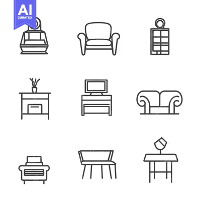Popular premium asset: Modern Minimalistic Outline Icons Depicting Various Household Furnishi