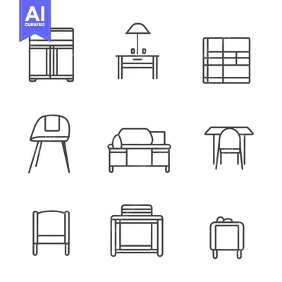 Aset premium populer: Simple line drawing illustrations of several different pieces of furni