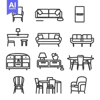 Outlined minimalistic furniture illustrations depicting home living ro