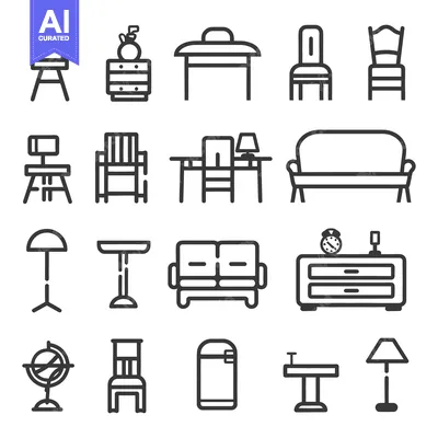 Premium design asset: Simple line art illustrating various home and office furniture pieces