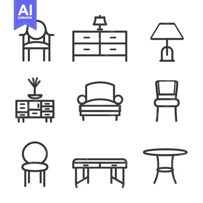 Aset premium populer: Collection of furniture icons depicting a minimalist home interior