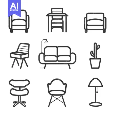 Premium design asset: Nine simple furniture icons depicting different furnishings and items