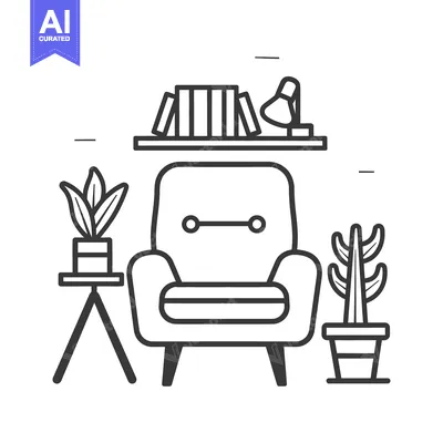 Aset desain premium: Comfortable living room illustration featuring a cozy armchair with de