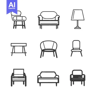 Premium design asset: Simple black line drawings of diverse furniture silhouettes on white