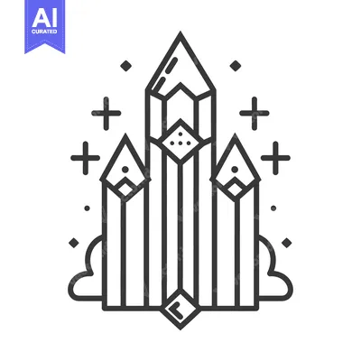 Aset premium populer: Line art representation of several stylized crystals and surrounding e