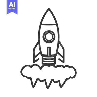 Aset desain premium: A rocket ship blasting off into the cosmos is illustrated