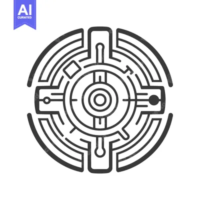 Aset desain premium: A complex concentric circular design with line and geometric elements