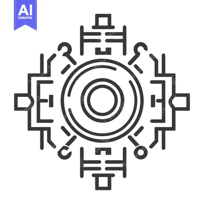 Aset desain premium: Detailed illustration depicting a complex circular technology design p