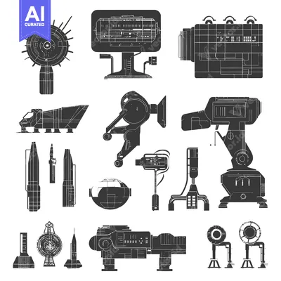 Aset desain premium: Futuristic Sci-fi Technology and Spaceship Silhouettes