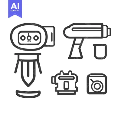 Aset premium populer: Simple black line drawing illustrations of various equipment and devic