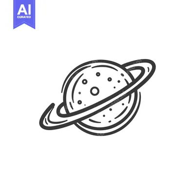 Aset desain premium: A simple line drawing of a celestial body with rings