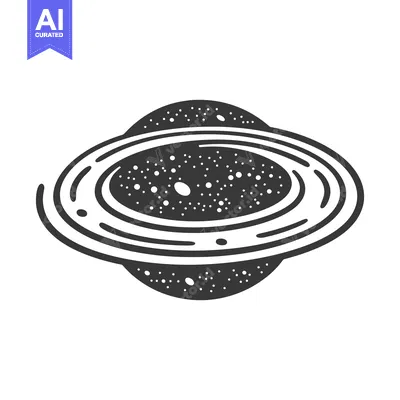 An abstract monochrome illustration of a celestial body with rings