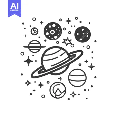 Aset premium populer: Depiction of a simplistic outer space scene with planets and stars